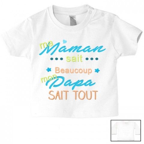 Tee-shirt de bébé je suis beau et costaud comme papa bleu vert