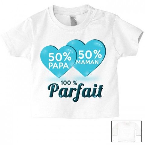 Tee-shirt de bébé je suis beau et costaud comme papa bleu vert