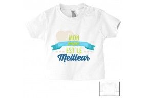 Tee-shirt de bébé je suis beau et costaud comme papa bleu vert