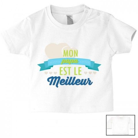 Tee-shirt de bébé je suis beau et costaud comme papa bleu vert