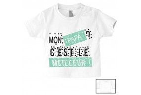 Tee-shirt de bébé je suis beau et costaud comme papa bleu vert