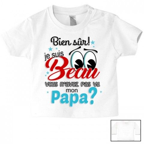 Tee-shirt de bébé je suis beau et costaud comme papa bleu vert