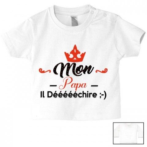 Tee-shirt de bébé je suis beau et costaud comme papa bleu vert