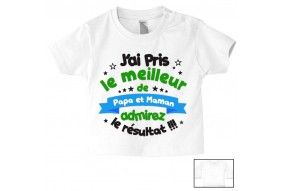 Tee-shirt de bébé je suis beau et costaud comme papa bleu vert