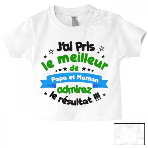 Tee-shirt de bébé je suis beau et costaud comme papa bleu vert