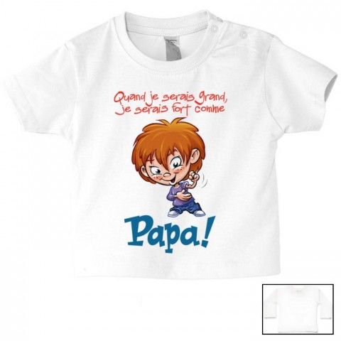 Tee-shirt de bébé je suis beau et costaud comme papa bleu vert