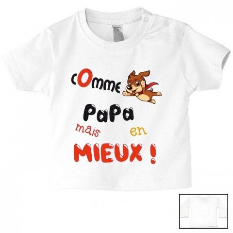 Tee-shirt de bébé je suis beau et costaud comme papa bleu vert