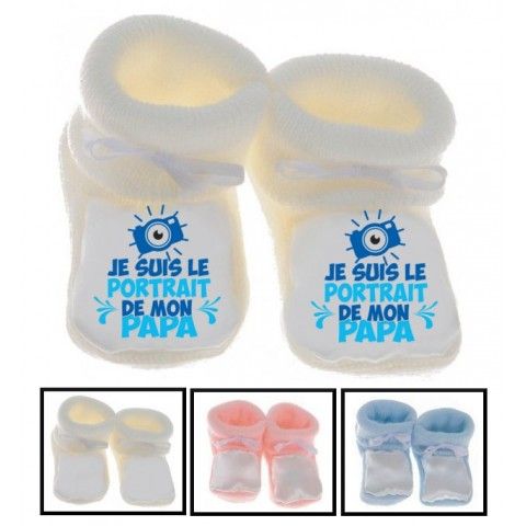 Chaussons de bébé je suis beau et costaud comme papa bleu vert