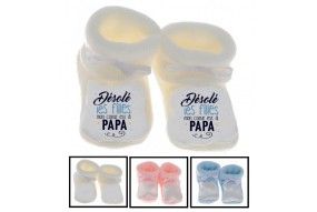 Chaussons de bébé je suis beau et costaud comme papa bleu vert