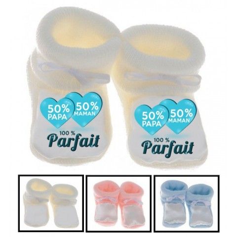 Chaussons de bébé je suis beau et costaud comme papa bleu vert