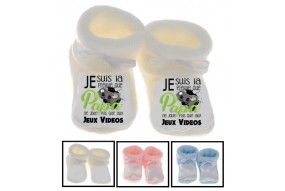 Chaussons de bébé je suis beau et costaud comme papa bleu vert