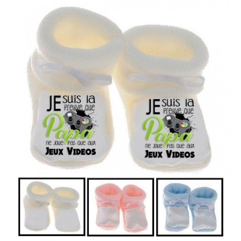 Chaussons de bébé je suis beau et costaud comme papa bleu vert