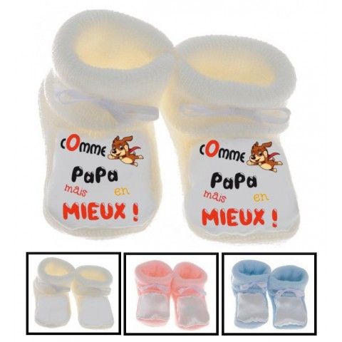 Chaussons de bébé je suis beau et costaud comme papa bleu vert