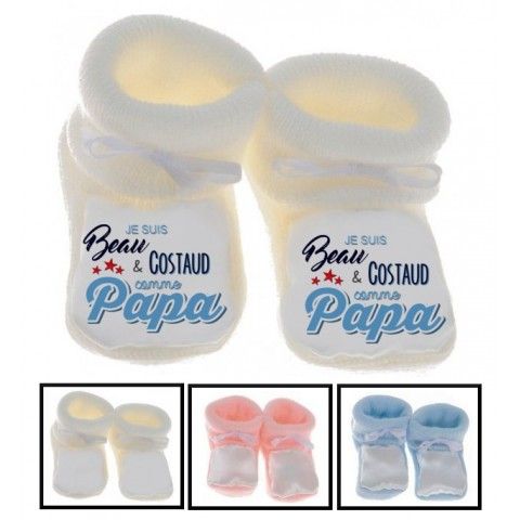 Chaussons de bébé je suis beau et costaud comme papa bleu vert