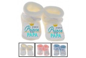 Chaussons de bébé je suis beau et costaud comme papa bleu vert