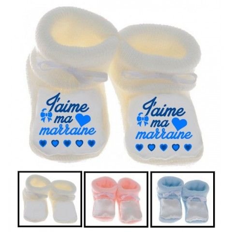 Chaussons de bébé j’aime ma marraine petits cœurs fille