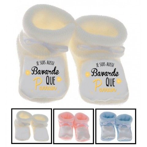 Chaussons de bébé je suis aussi bavarde que marraine 