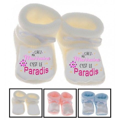 Chaussons de bébé je suis le p’tit cœur de parrain garçon