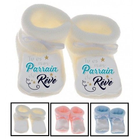 Chaussons de bébé j’aime mon parrain oiseaux fille