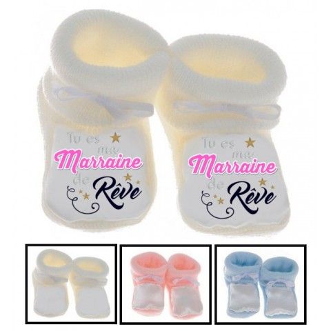 Chaussons de bébé tu es ma marraine de rêve garçon