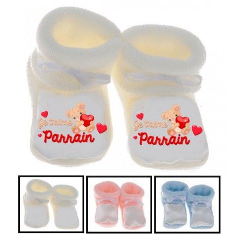 Chaussons de bébé je t’aime marraine nounours