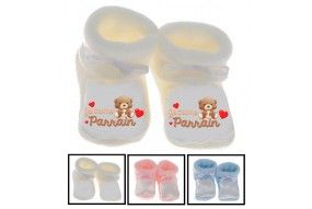 Chaussons de bébé je t’aime parrain nounours