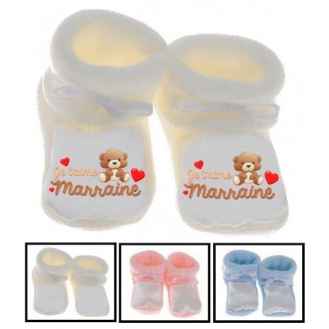 Chaussons de bébé je t’aime parrain nounours marron