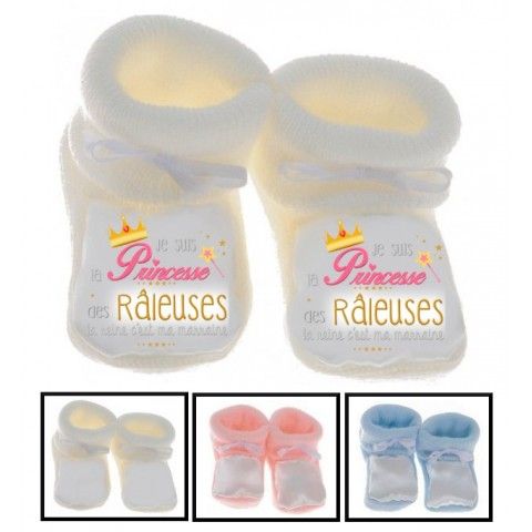 Chaussons de bébé je suis la princesse des râleuses le roi c’est mon parrain