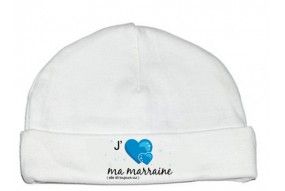 Bonnet de bébé j’aime mon parrain il dit toujours oui bleu