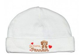 Bonnet de bébé je t’aime parrain nounours