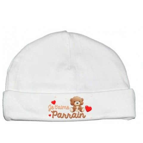 Bonnet de bébé je t’aime parrain nounours