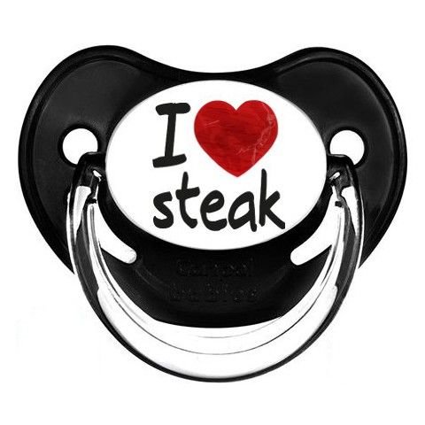 Tétine de bébé humour et originale I love steak