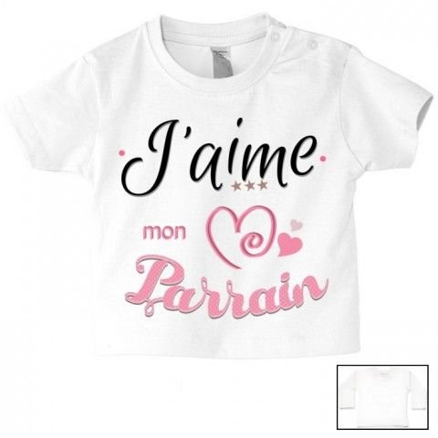 Tee-shirt de bébé j’aime mon parrain double cœur bleu