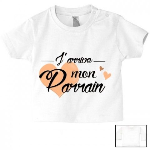 Tee-shirt de bébé j’aime mon parrain double cœur bleu