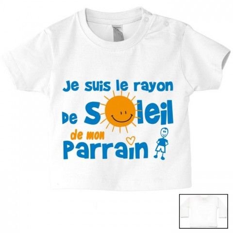 Tee-shirt de bébé j’aime mon parrain double cœur bleu