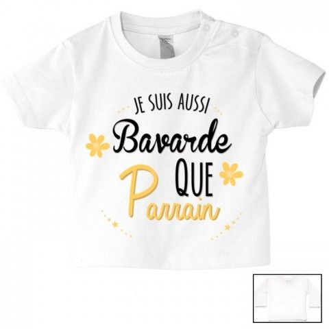 Tee-shirt de bébé je suis aussi bavarde que marraine 