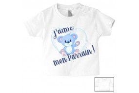 Tee-shirt de bébé j’aime mon parrain ourson fille