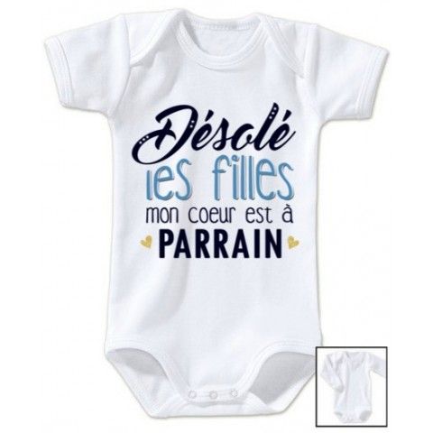 Body de bébé j’aime mon parrain double cœur bleu