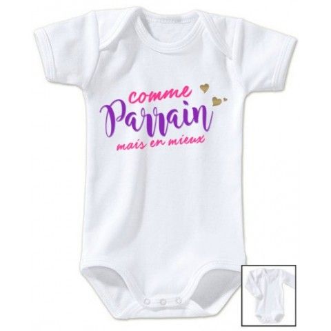 Body de bébé j’aime mon parrain triple cœurs violet