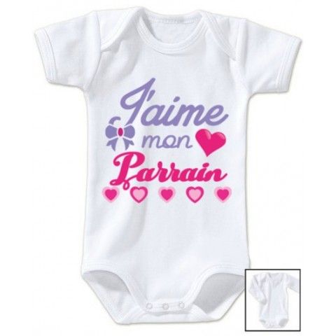 Body de bébé j’aime mon parrain triple cœurs violet