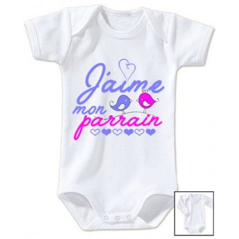 Body de bébé j’aime mon parrain triple cœurs violet