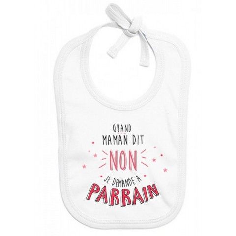 Bavoir de bébé j’aime mon parrain double cœur bleu