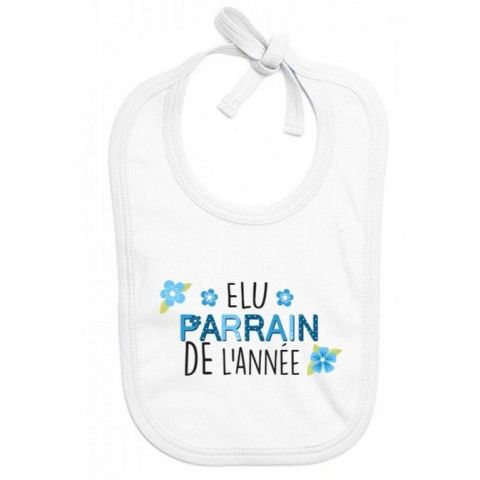 Bavoir de bébé j’aime mon parrain double cœur bleu