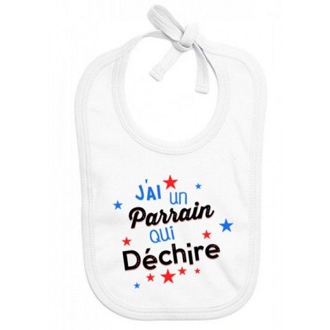 Bavoir de bébé j’aime mon parrain double cœur bleu