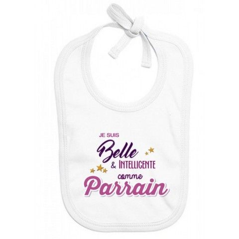 Bavoir de bébé j’aime mon parrain double cœur bleu