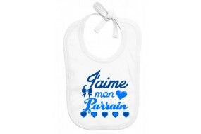 Bavoir de bébé j’aime mon parrain double cœur bleu