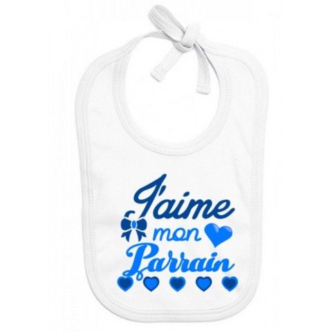 Bavoir de bébé j’aime mon parrain double cœur bleu