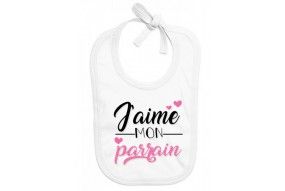 Bavoir de bébé j’aime mon parrain double cœur bleu