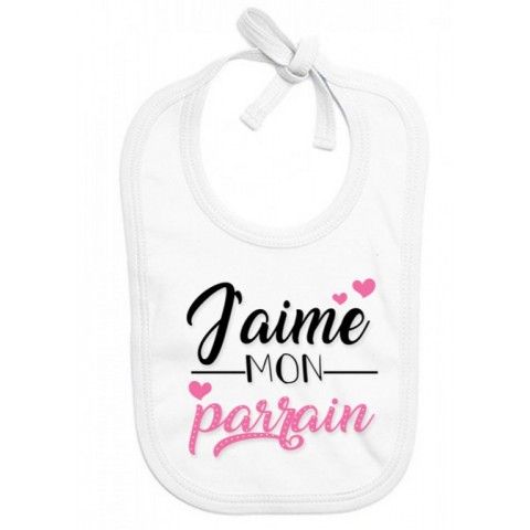 Bavoir de bébé j’aime mon parrain double cœur bleu