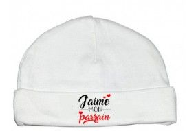 Bonnet de bébé i love mon parrain rouge et noir 